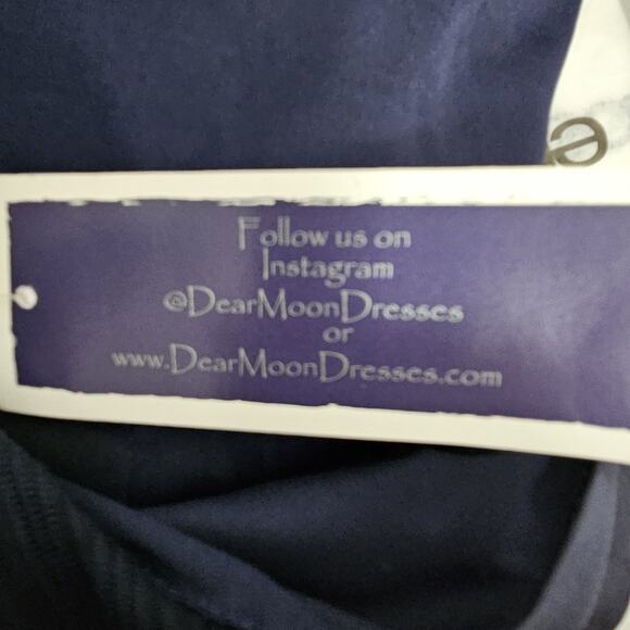 NWT Dear Moon Navy Blue Cocktail Dress Jr sz 11 Sheer Striped Shell Over Solid - Picture 8 of 8